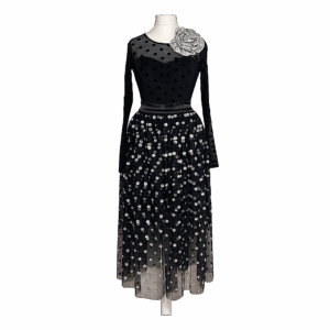 Black Polka Dot Sheer Midi Outfit with Satin Bow